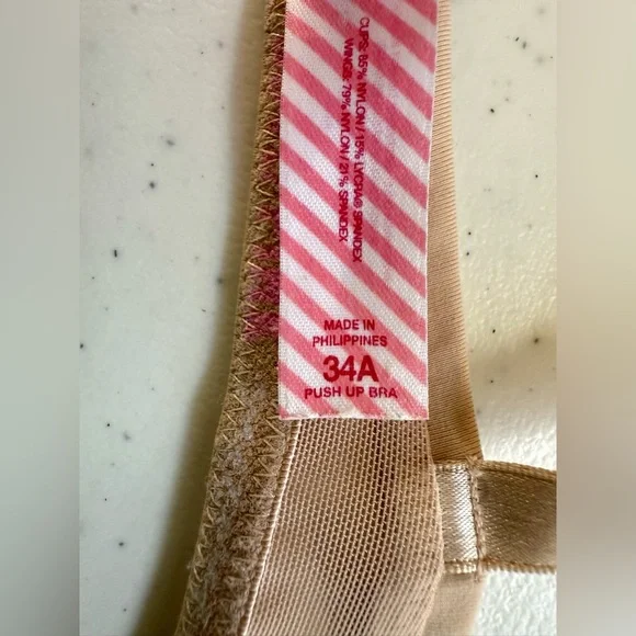 PINK Victoria’s Secret Vintage Super Push Up Bra In Nude Size 34A - Picture 10 of 11